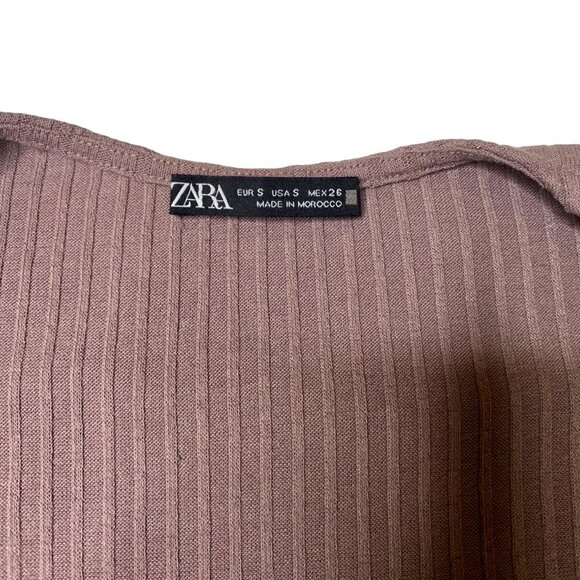 Zara Women's Mauve Ribbed Long Sleeve Crop Top, size Small - Picture 2 of 6